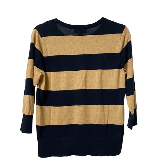 Lands’End black & tan brown striped 3/4 sleeve casual cotton shirt size MP - Picture 7 of 11